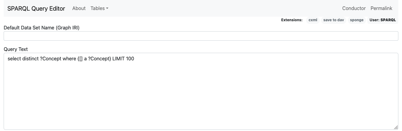 Immagine descrittiva della schermata che consente di scrivere una query SPARQL